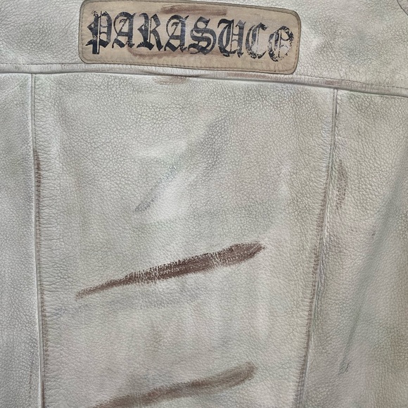 GENUINE Parasuco Leather Distressed Biker Jacket, Large, White - Picture 9 of 11